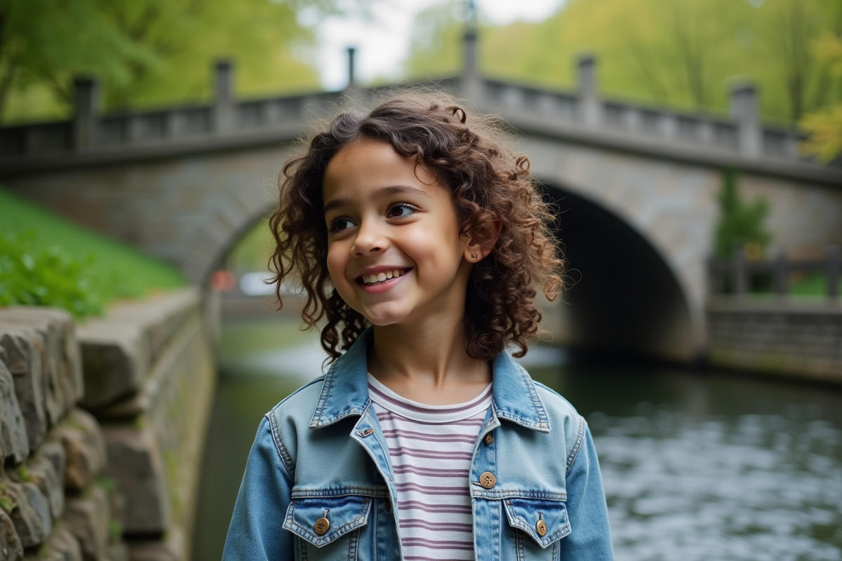Jeune fille souriante dans un parc au bord de l’eau