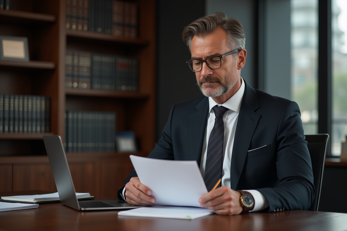 Avocat d'affaires en costume dans un bureau moderne