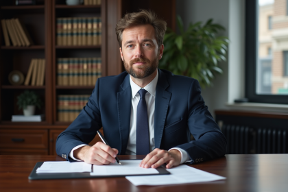 Avocat d'affaires en costume dans un bureau moderne