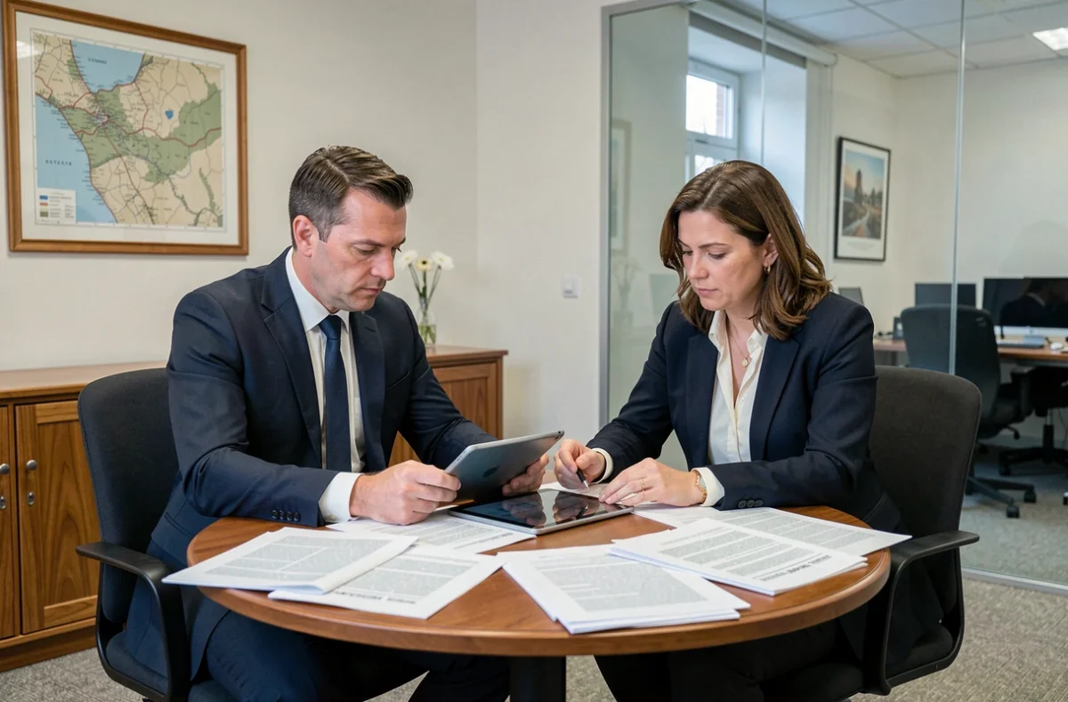 Deux avocats du cabinet GD Avocats en Loire-Atlantique collaborant sur des dossiers de droit du travail autour d'une table de réunion