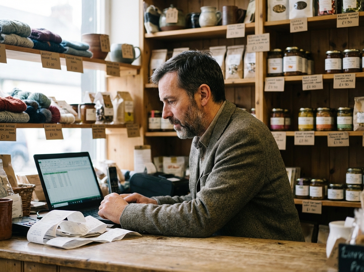 Homme commerçant dans une boutique accueillante