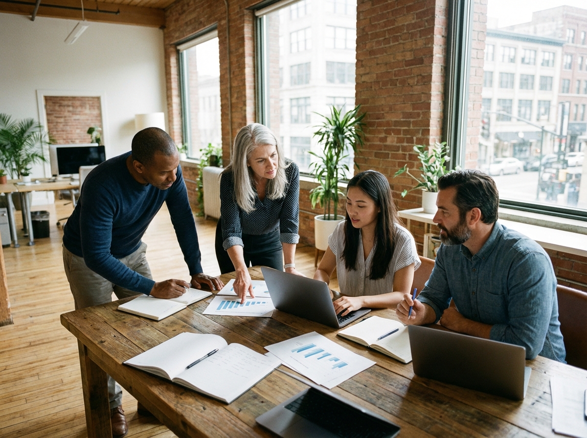 Groupe diversifié en discussion autour d