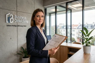 Femme d'affaires au bureau d'accueil d'un espace de domiciliation professionnelle à Saint-Denis