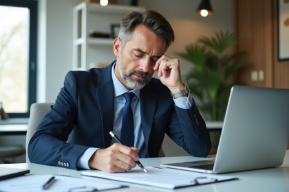 Entrepreneur bien habille au bureau en train de signer des documents