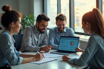 Groupe d équipe d'affaires moderne collaborant dans un bureau lumineux