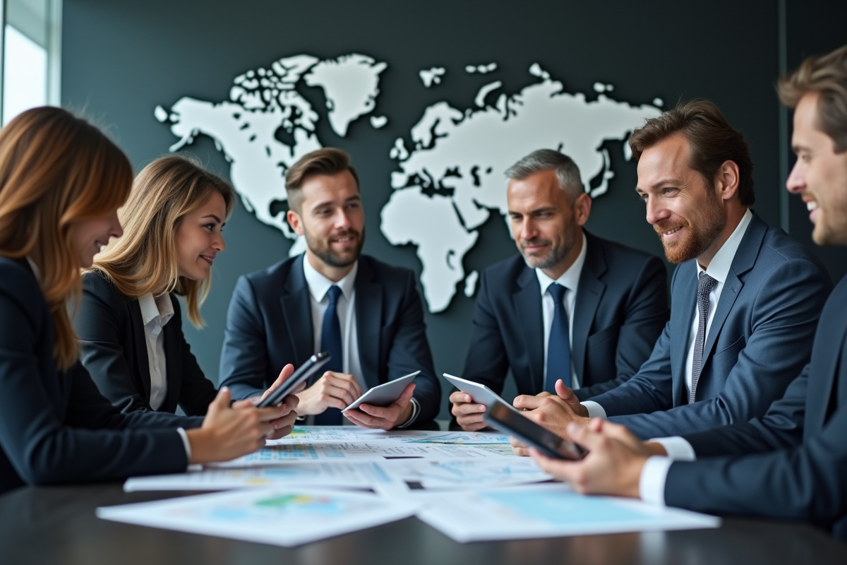 Groupe de professionnels en réunion dans un bureau moderne