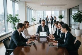 Groupe de professionnels en réunion dans un bureau moderne