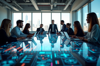 Groupe de professionnels en réunion dans un bureau moderne