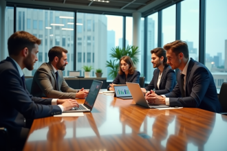 Groupe de professionnels en réunion marketing en entreprise