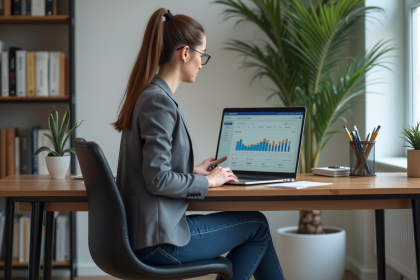 Jeune femme analysant des résultats de campagnes Facebook