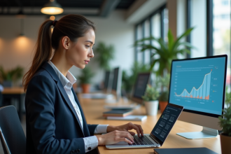 Jeune femme d'affaires analysant des résultats de test A B