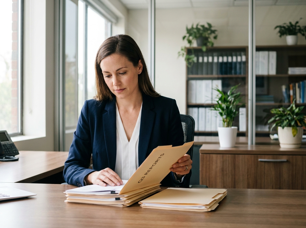 Femme en costume professionnel dans un bureau moderne