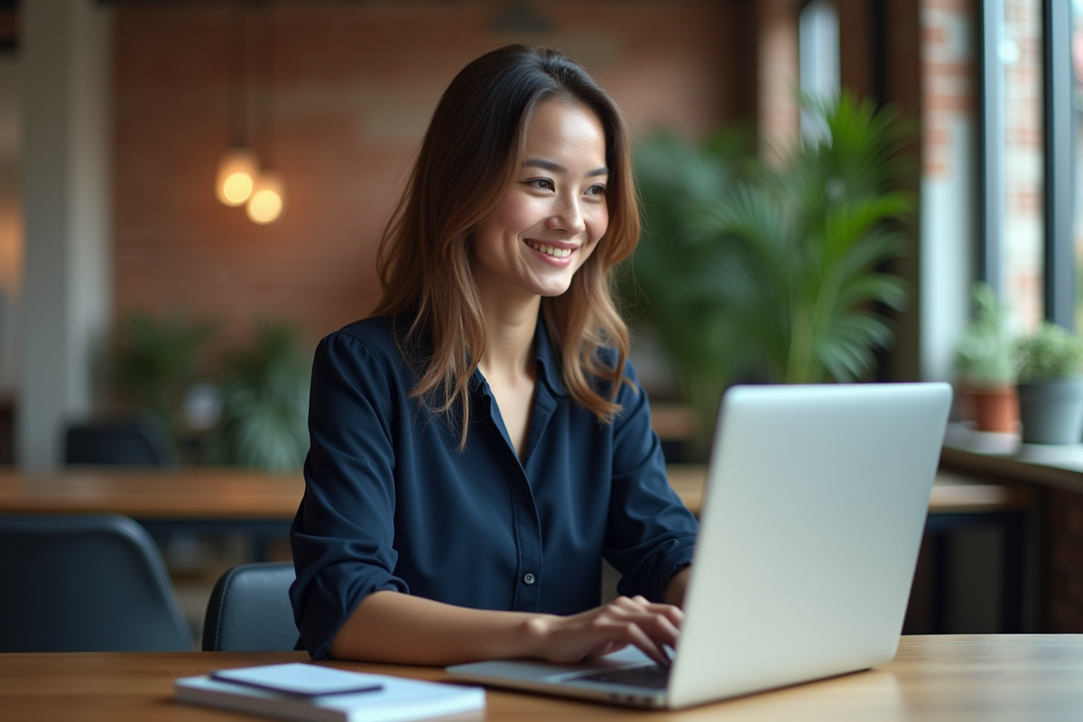 Jeune femme en visioconference dans un espace de coworking