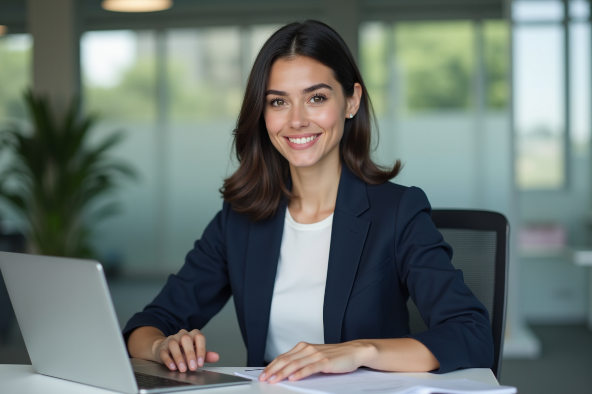 Jeune femme professionnelle en visioconference dans un bureau moderne