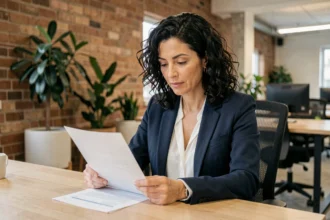 Freelance en portage salarial signant un contrat CDI dans un espace de coworking moderne