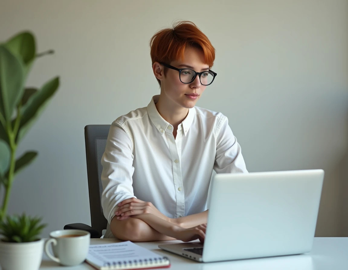 Freelance en télétravail testant l'assistant IA Mistral Le Chat pour optimiser un service client depuis son bureau à domicile