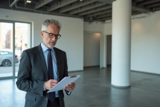 État des lieux d'un local commercial avec des documents juridiques