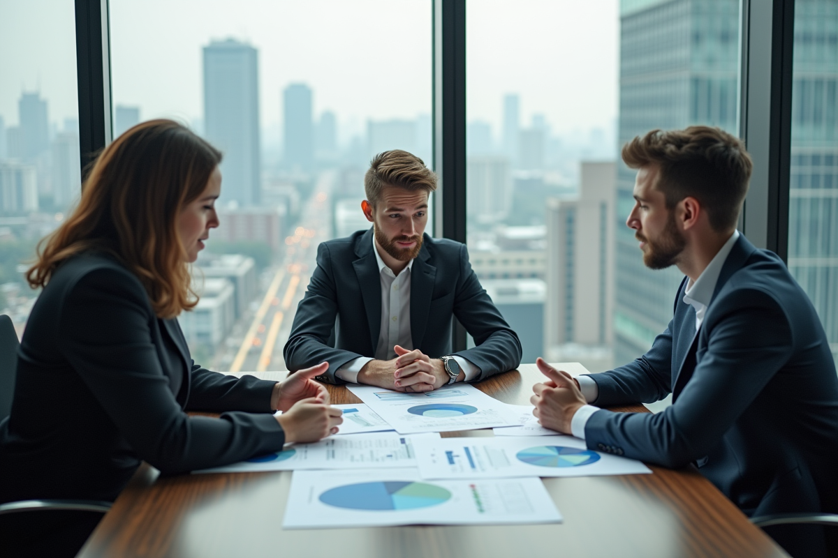 Groupe de jeunes adultes discutant de graphiques financiers