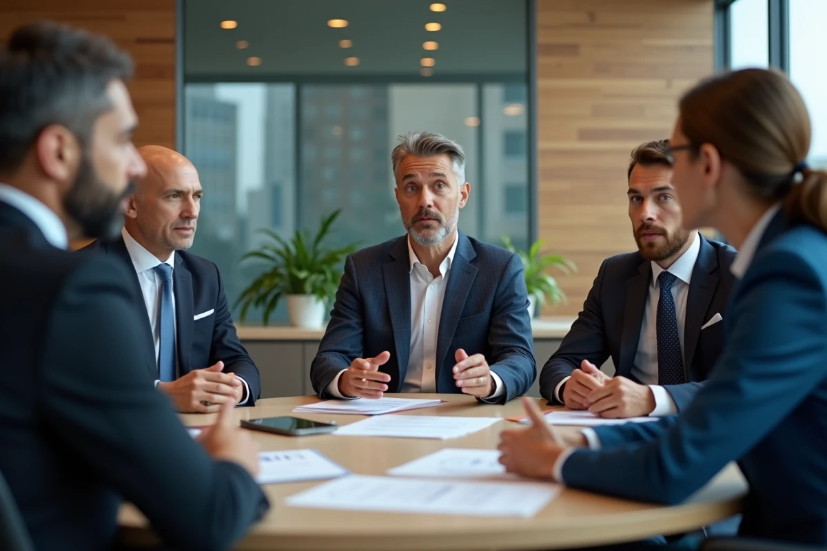 Groupe de professionnels en réunion dans un bureau moderne