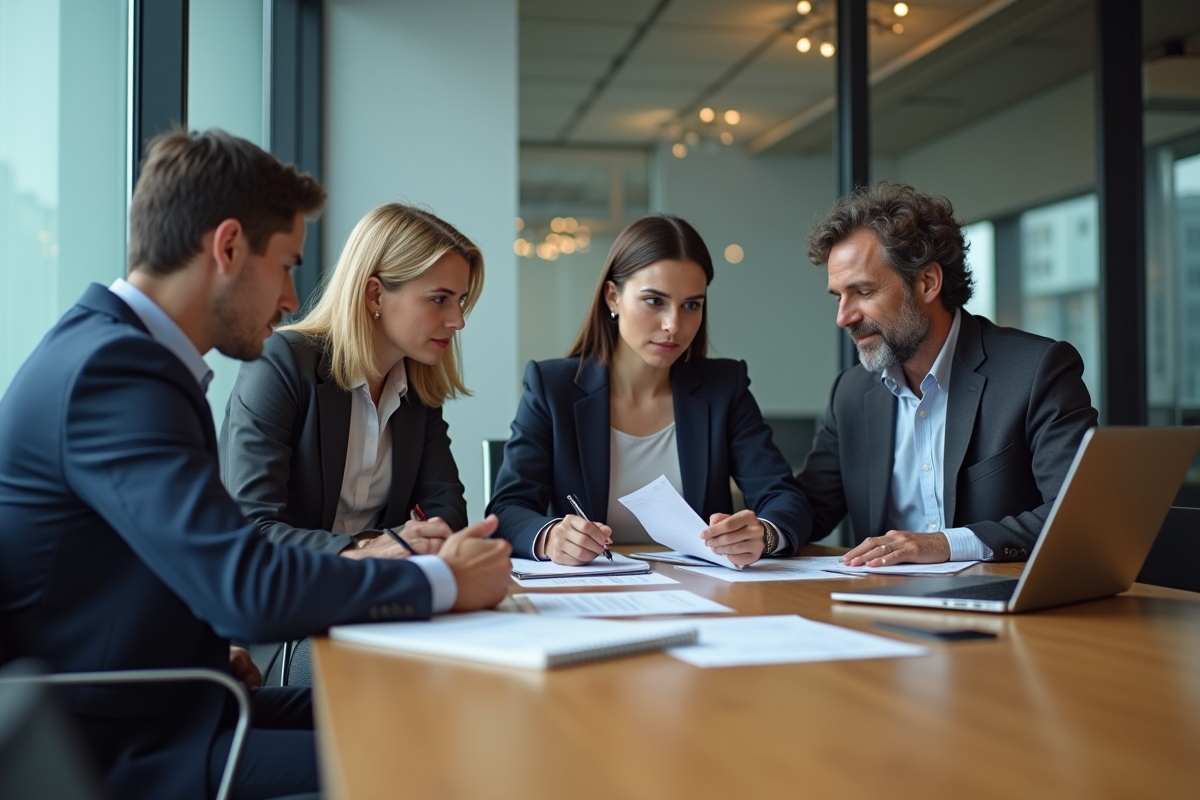 Groupe de professionnels en réunion dans un bureau moderne
