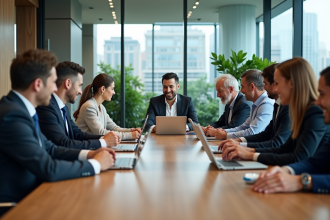 Groupe de professionnels en réunion dans un bureau moderne