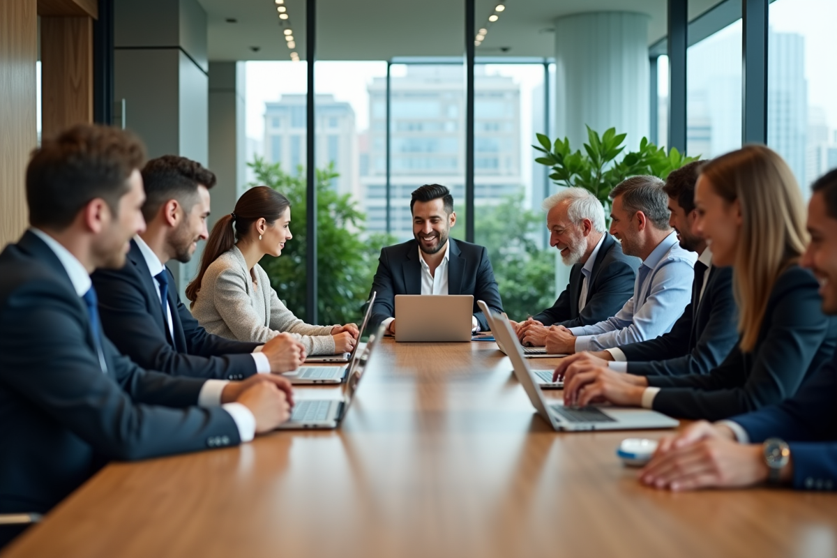 Groupe de professionnels en réunion dans un bureau moderne