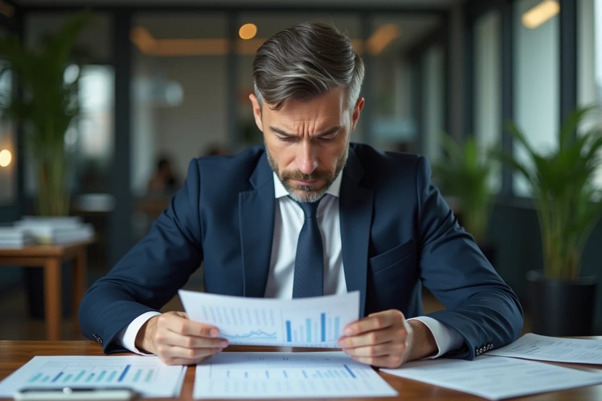Homme d'affaires anxieux en costume dans un bureau