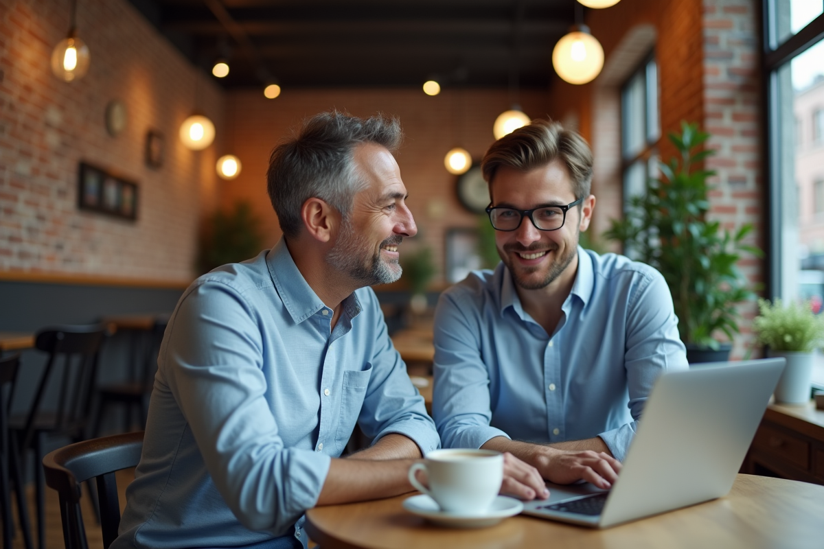 Homme discutant de données publicitaires autour d