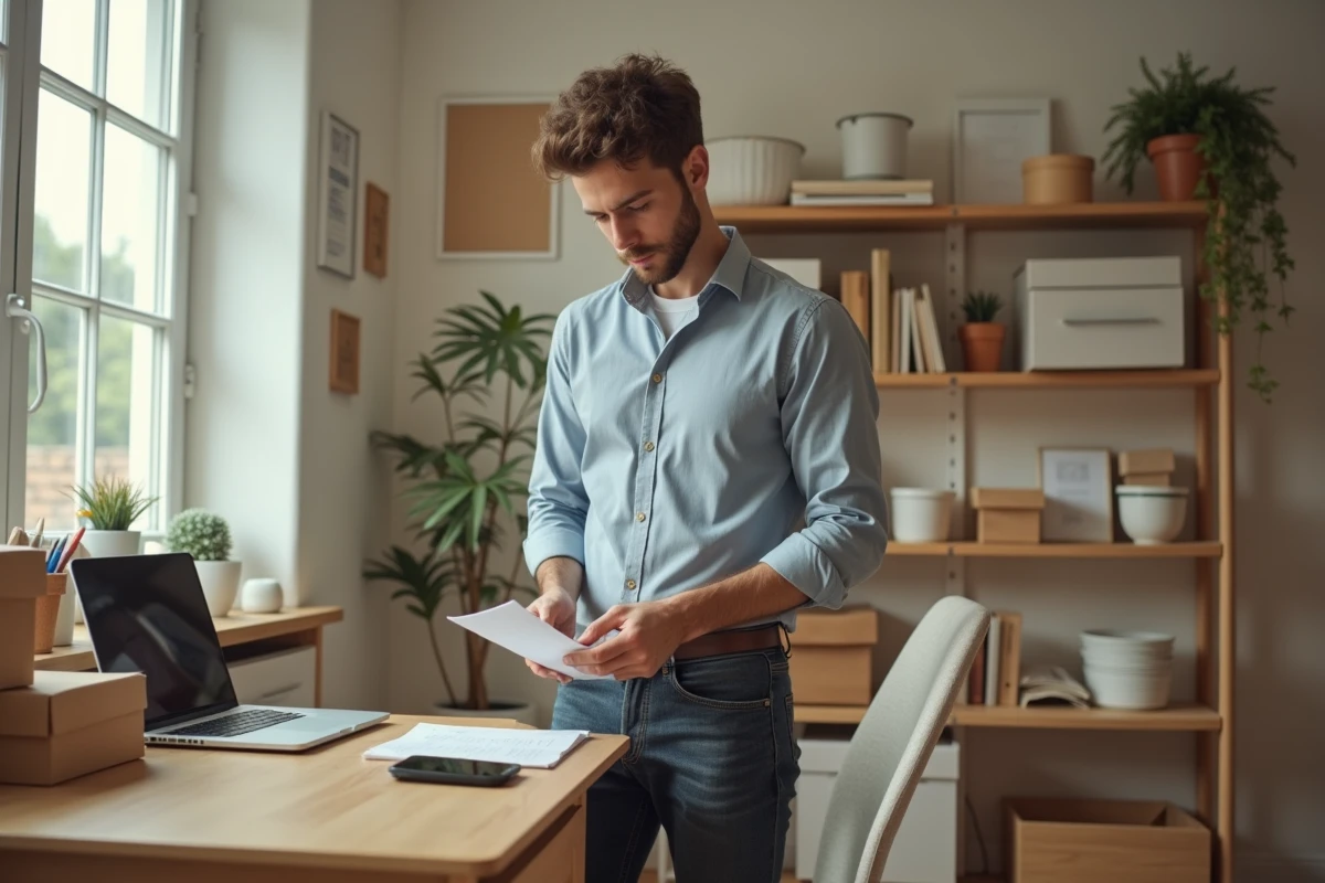 Jeune homme organisant des échantillons dans un bureau lumineux