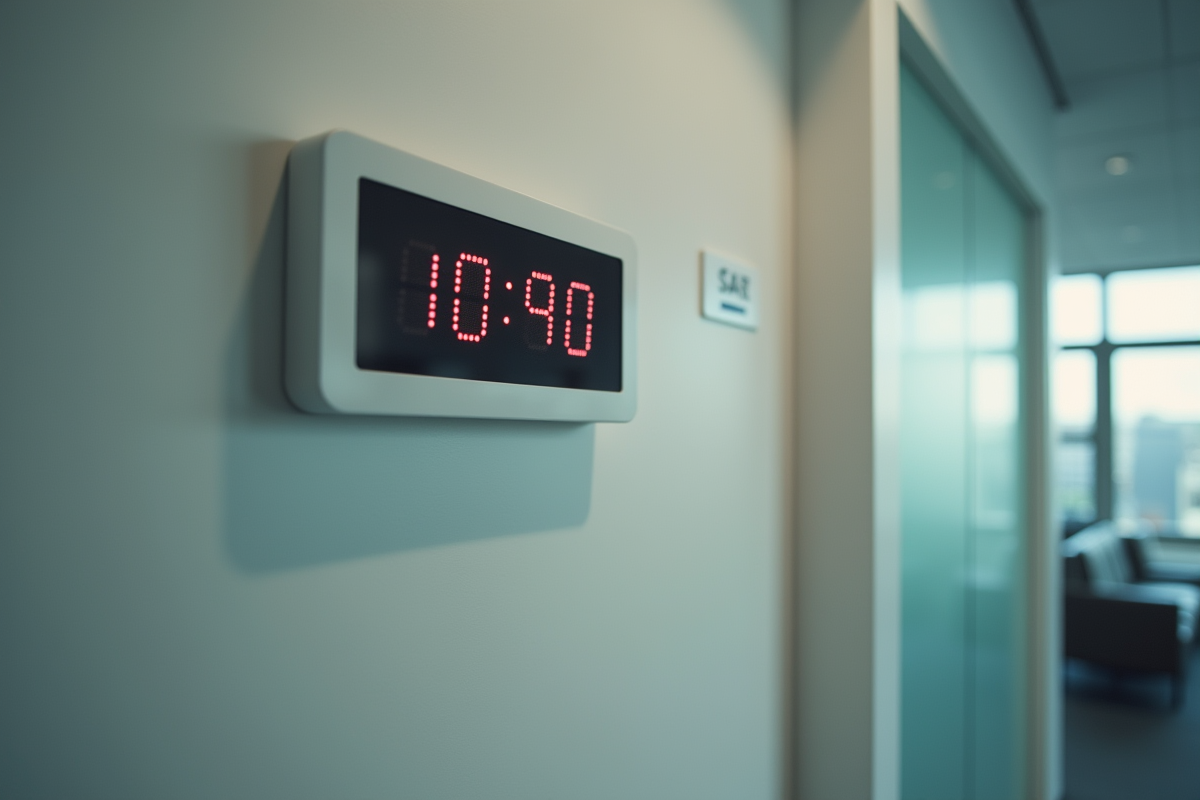 Horloge digitale sur le mur de bureau près d
