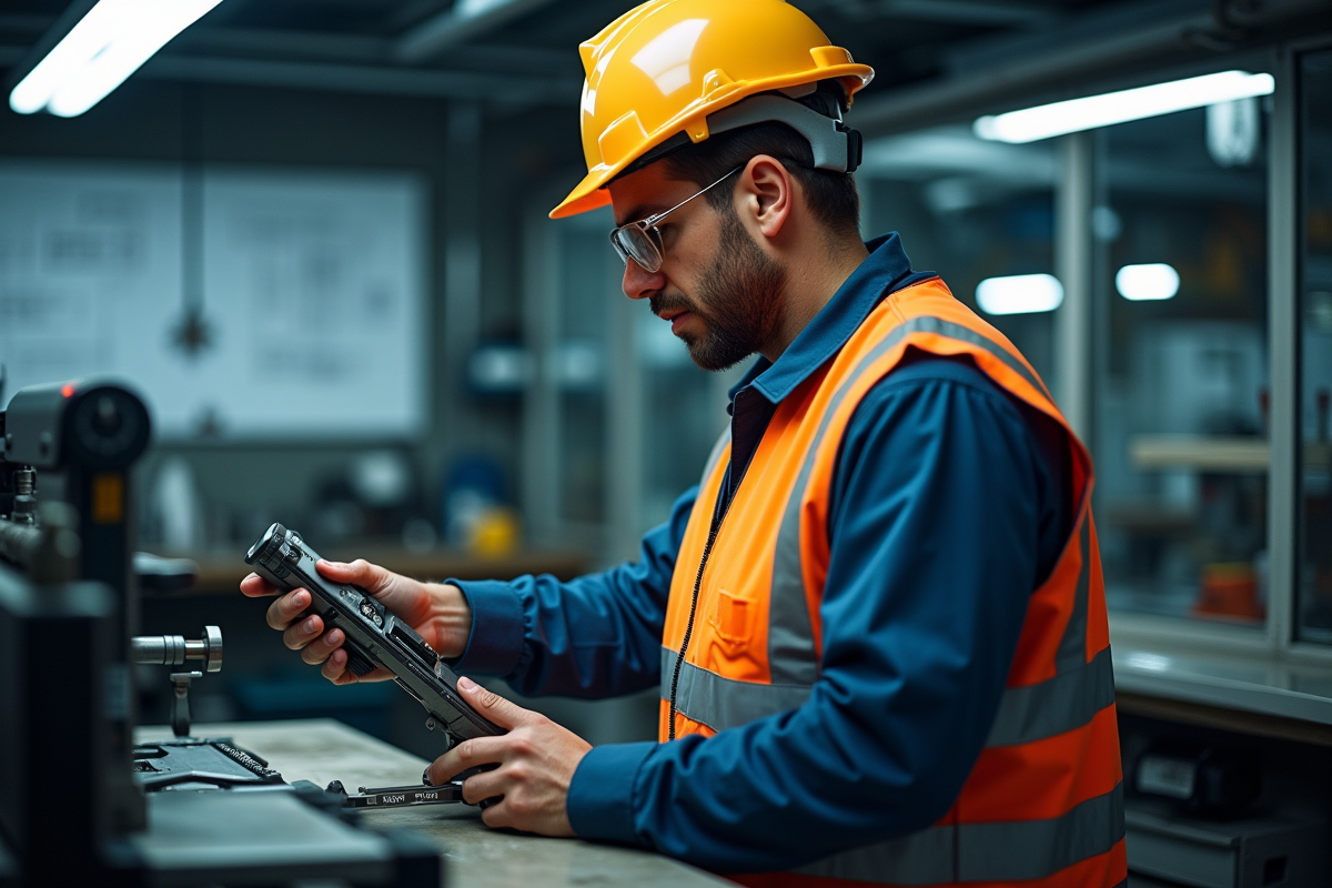 Ingénieur dans un atelier industriel avec équipements modernes