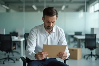 Salarié licencié pour faute grave tenant une lettre de licenciement dans un bureau vide