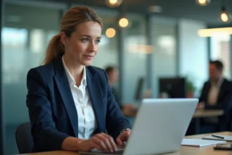 Managers utilisant l'outil Alis BNP Paribas pour valider les congés des équipes sur ordinateur portable en open space