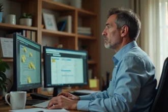 Manager en télétravail dépassé par la complexité du management à distance, illustrant le principe de Peters