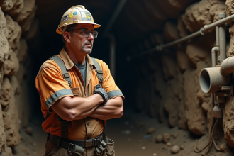 Mineur souterrain en pause dans une galerie minière
