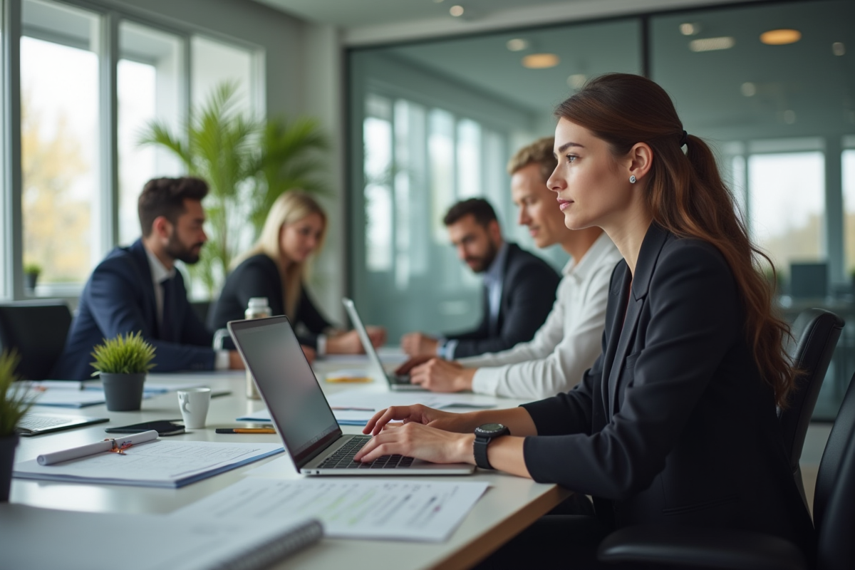 Groupe de professionnels dans un bureau moderne lumineux