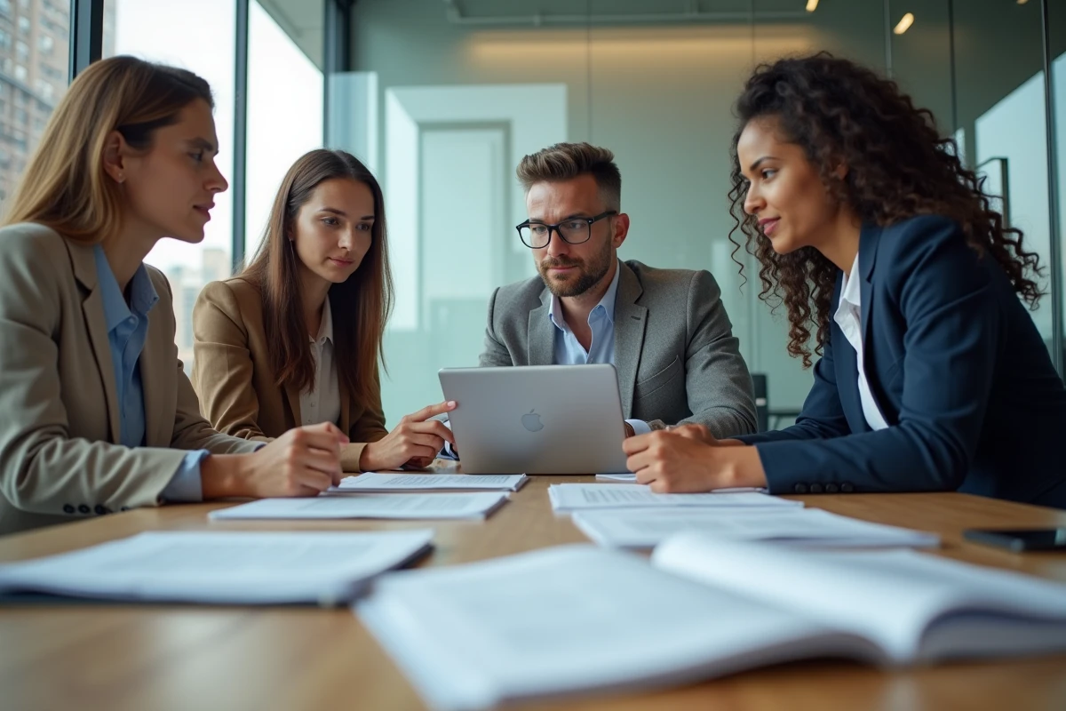 Jeunes professionnels discutant autour d