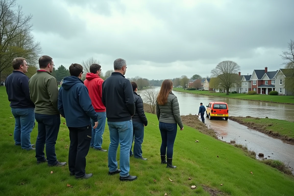 Groupe d adultes observant une simulation d inondation